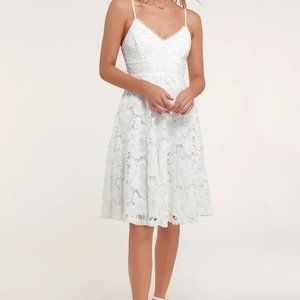 Lulus Nora Lee White Sleeveless Lace Midi Dress L